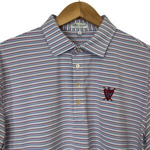 Peter Millar Mens Size Large Summer Comfort Striped Golf Polo Shirt Custom Logo